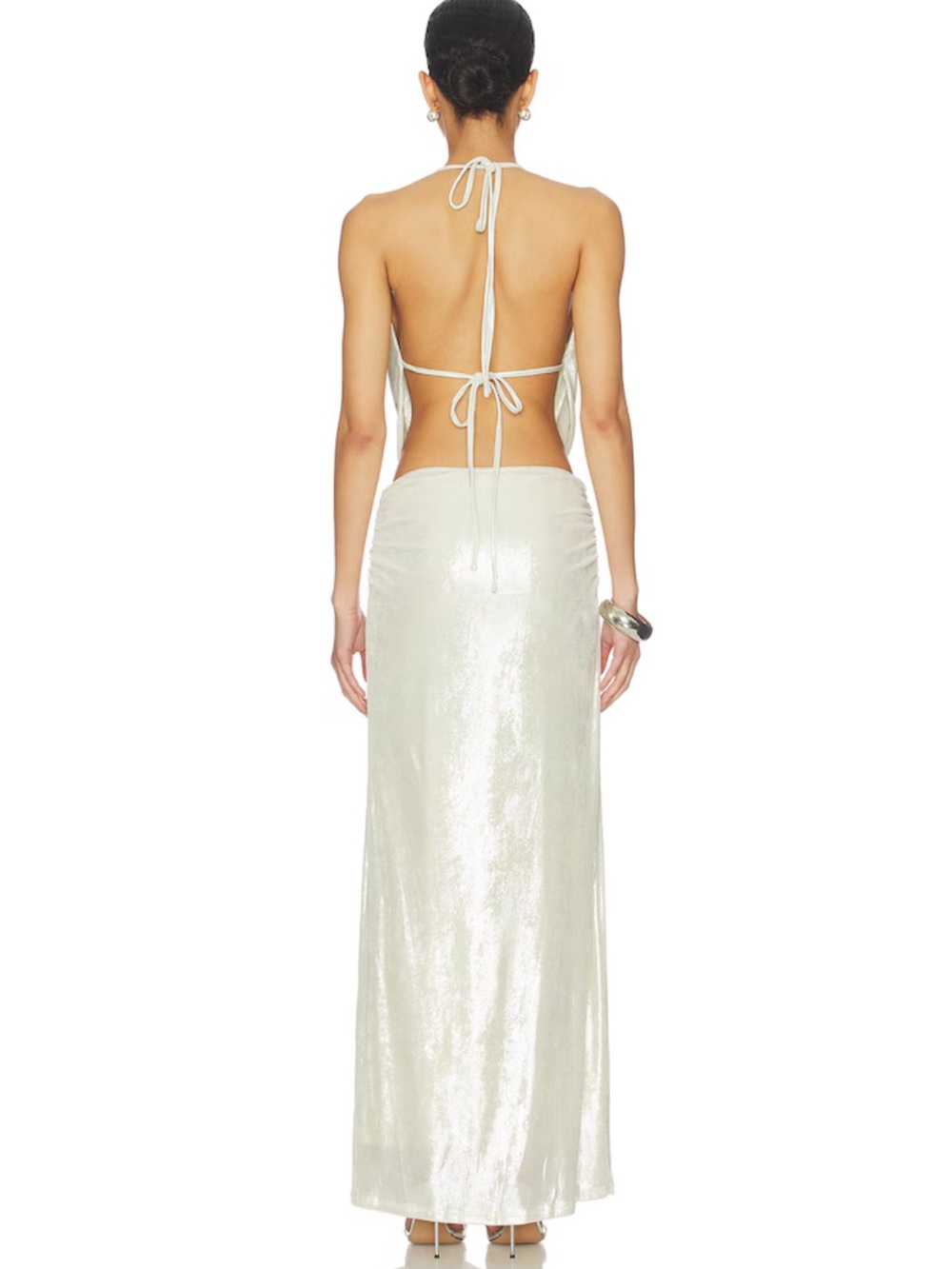 superdown Metallic Cream Halter Drape Crop Top & Skirt Set - Picture 3 of 3